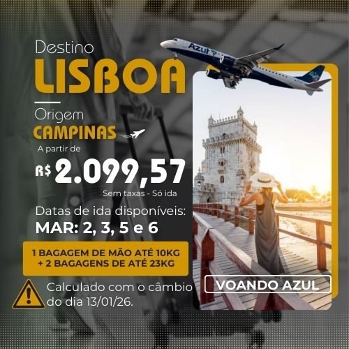 Promoção imperdível de passagem aérea entre Campinas à Lisboa